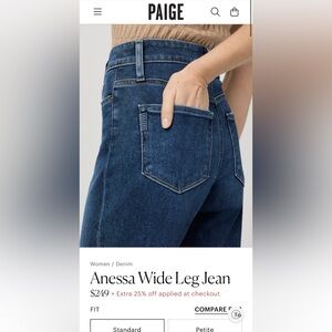 Paige Anessa Wide Leg Jean Size 33